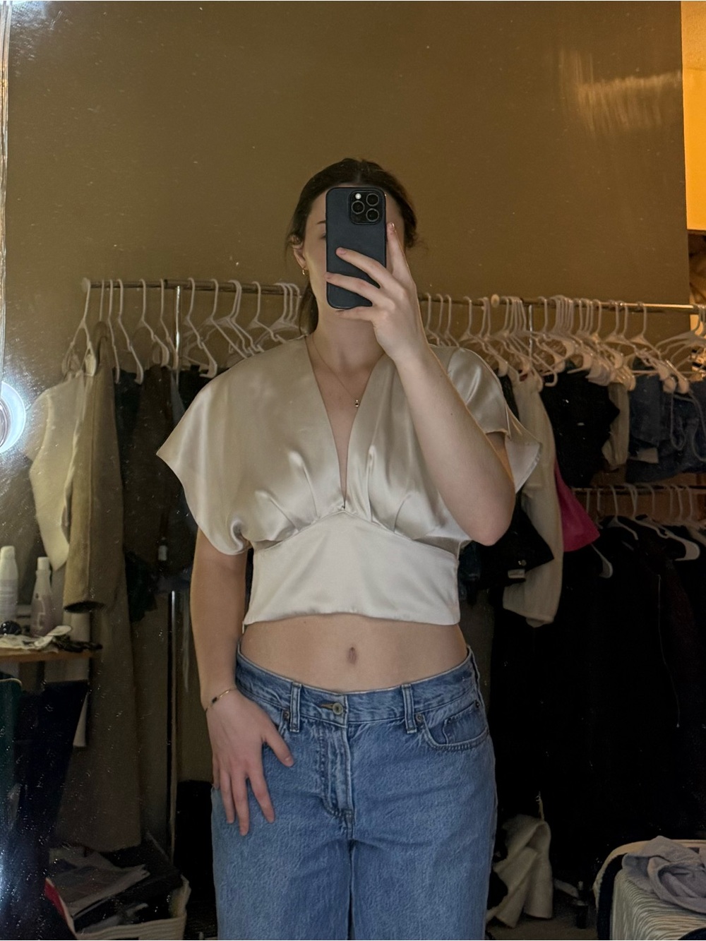Satin Champagne Cropped Top
